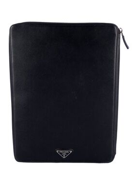 Prada Saffiano Black Leather Zip-around Document Holder in Pristine Condition